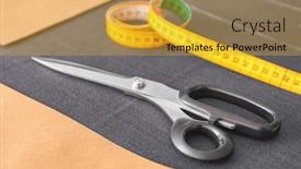  Presentation with tailoring - Beautiful slides featuring tailoring scissors on grey fabric closeup backdrop and a gold colored foreground