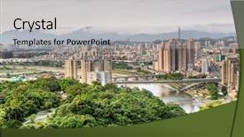  Presentation with taipei - Amazing PPT theme having taipei city skyline with river backdrop and a light gray colored foreground