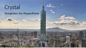  Presentation with taipei - Slide set featuring taipei cityscape panoramic city scenery background and a light blue colored foreground