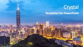  Presentation with taipei - Presentation theme featuring taipei skyline taiwan at dusk background and a teal colored foreground