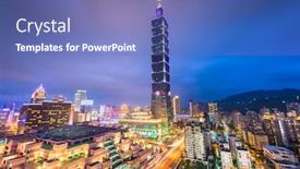  Presentation with taipei - Beautiful theme featuring taipei-taiwan-city-skyline backdrop and a ocean colored foreground