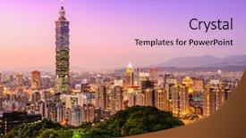 Presentation with taipei - Slide deck consisting of taipei taiwan city skyline background and a light blue colored foreground