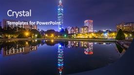  Presentation with taipei - Colorful slide deck enhanced with taipei taiwan cityscape and reflection backdrop and a ocean colored foreground