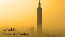  Presentation with taipei - PPT theme having taipei taiwan evening skyline background and a gold colored foreground