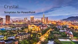  Presentation with taipei - Audience pleasing PPT theme consisting of taipei-taiwan-skyline-over-national backdrop and a teal colored foreground