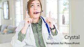  Presentation with young woman wearing boxer gloves - PPT theme consisting of taise service - beautiful young doctor woman wearing background and a  colored foreground