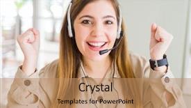  Presentation with celebrate office success - Beautiful presentation design featuring taise service - beautiful young operator woman wearing backdrop and a  colored foreground