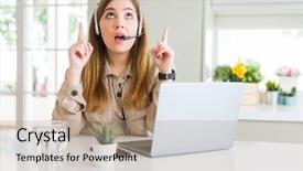  Presentation with young students working in groups - Audience pleasing PPT layouts consisting of taise service - beautiful young operator woman working backdrop and a  colored foreground