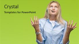  Presentation with young woman wearing boxer gloves - Audience pleasing slides consisting of taise service - young caucasian business woman wearing backdrop and a yellow colored foreground