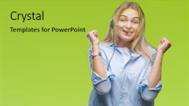  Presentation with bullseye center goal success business - Colorful presentation theme enhanced with taise service - young caucasian business woman wearing backdrop and a  colored foreground