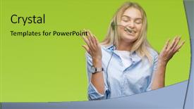  Presentation with business success - Theme having taise service - young caucasian business woman wearing background and a  colored foreground