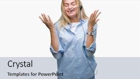  Presentation with success business - Theme featuring taise service - young caucasian business woman wearing background and a  colored foreground