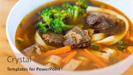  Presentation with noodle - Presentation design having taiwan-braised-beef-noodle-soup background and a gold colored foreground