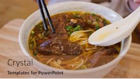  Presentation with noodle - PPT theme featuring taiwan-braised-beef-noodle-soup background and a red colored foreground
