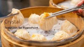 Presentation with taiwan - PPT theme with taiwan-cuisine-steamed-soup-bun background and a coral colored foreground