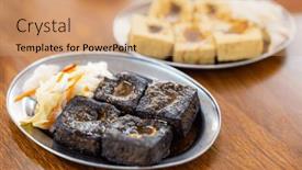  Presentation with taiwan - Slides having taiwan-famous-dish-stinky-tofu background and a coral colored foreground