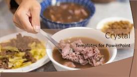  Presentation with beef - Presentation design with taiwan-tainan-raw-fresh-beef background and a coral colored foreground