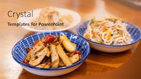  Presentation with appetizer - PPT theme having taiwanese-appetizer-cuisine-dish background and a coral colored foreground