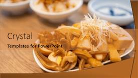  Presentation with meat food - Presentation theme consisting of taiwanese-cuisine-braised-pork-ear background and a gold colored foreground