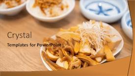  Presentation with meat food - Presentation design with taiwanese-cuisine-braised-pork-ear background and a yellow colored foreground