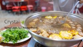  Presentation with duck - PPT theme featuring taiwanese-cuisine-ginger-duck-soup background and a coral colored foreground