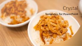  Presentation with rice - PPT theme with taiwanese-cuisine-minced-pork-rice background and a coral colored foreground