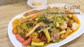  Presentation with soy - Slide deck with taiwanese-cuisine-soy-sauce-braised background and a coral colored foreground