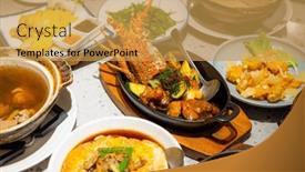  Presentation with restaurant - PPT theme enhanced with taiwanese-cuisine-with-lobster-dish background and a yellow colored foreground