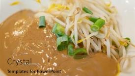  Presentation with sesame paste - PPT layouts with taiwanese famous snacks of sesame paste noodles on the table background and a gold colored foreground