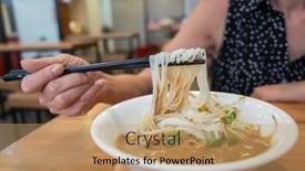  Presentation with sesame paste - Amazing presentation design having taiwanese famous snacks of sesame paste noodles on the table backdrop and a coral colored foreground