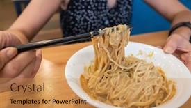  Presentation with sesame paste - Presentation theme consisting of taiwanese famous snacks of sesame paste noodles on the table background and a coral colored foreground