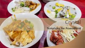  Presentation with meat food - PPT theme featuring taiwanese-food-dish-in-local background and a coral colored foreground
