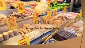  Presentation with fried chicken - Slide set with taiwanese fried chicken on a plate in the street in taiwan background and a coral colored foreground