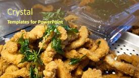  Presentation with fried chicken - Presentation theme consisting of taiwanese fried chicken on a plate in the street in taiwan background and a tawny brown colored foreground