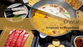  Presentation with flavor - PPT theme featuring taiwanese-hot-pot-in-restaurant background and a gold colored foreground