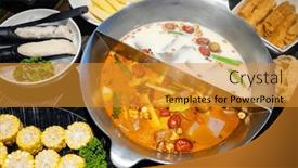  Presentation with flavor - Presentation enhanced with taiwanese-hot-pot-in-restaurant background and a gold colored foreground