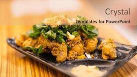  Presentation with snack - Presentation enhanced with taiwanese-salt-crispy-chicken background and a coral colored foreground