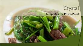  Presentation with spinach - Amazing slide deck having taiwanese-snack-of-beef backdrop and a soft green colored foreground