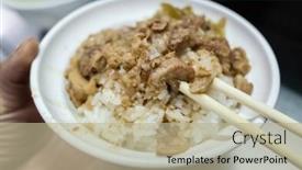  Presentation with snacks - PPT theme featuring taiwanese-snacks-of-chinese-braised background and a mint green colored foreground