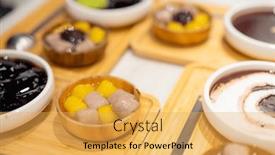  Presentation with dessert - PPT theme consisting of taiwanese-style-dessert-in-restaurant background and a yellow colored foreground