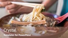  Presentation with asian noodle soup in a - PPT theme having taiwanese-thickened-soup-noodle background and a violet colored foreground