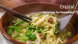  Presentation with noodles - PPT layouts with taiwanese yellow noodles with soup background and a tawny brown colored foreground