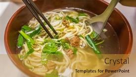  Presentation with noodles - Slide set having taiwanese-yellow-noodles-with-soup background and a gold colored foreground