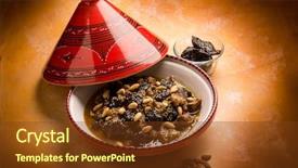  Presentation with almond - Beautiful slide deck featuring tajine with meat plum almond backdrop and a tawny brown colored foreground