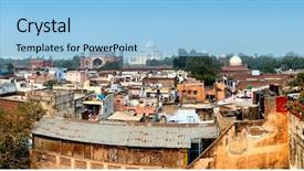  Presentation with city india - Presentation design having tajmahal - india agra city rooftop panorama background and a light blue colored foreground
