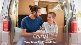  Presentation with silhouette of father and son - Slides with take a break in back background and a coral colored foreground