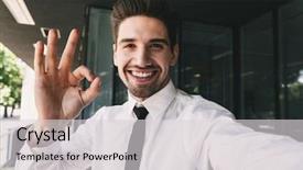  Presentation with business - Slides having take a selfie make okay background and a  colored foreground
