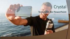  Presentation with take a trip - Amazing PPT layouts having take a selfie with bottle backdrop and a  colored foreground