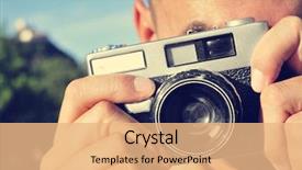  Presentation with old young - Beautiful presentation theme featuring take action - closeup of a young man backdrop and a coral colored foreground