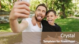  Presentation with father - Audience pleasing presentation theme consisting of take action - image of funny young father backdrop and a coral colored foreground